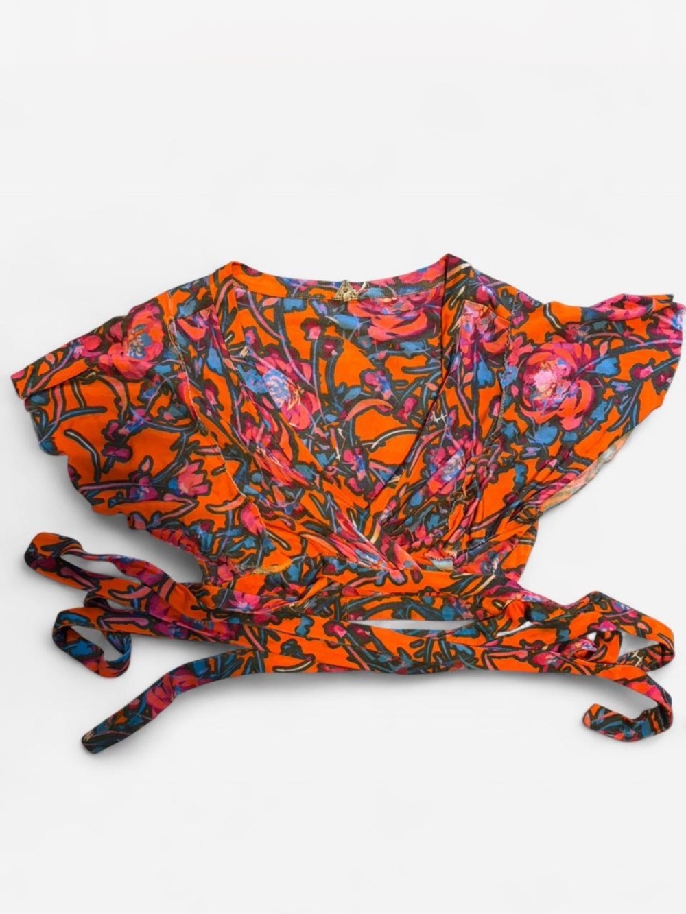 Floral Cropped New Romantics FP Wrap Top in Bright Orange
